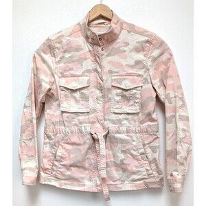 Gap Women's Size M Tall Pink Camo Utility Jacket Belted Tie Waist